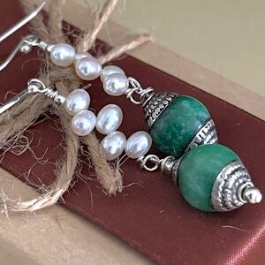 Pearl & Jade Zig-Zag Earrings | Sterling Silver | Clip-On Option
